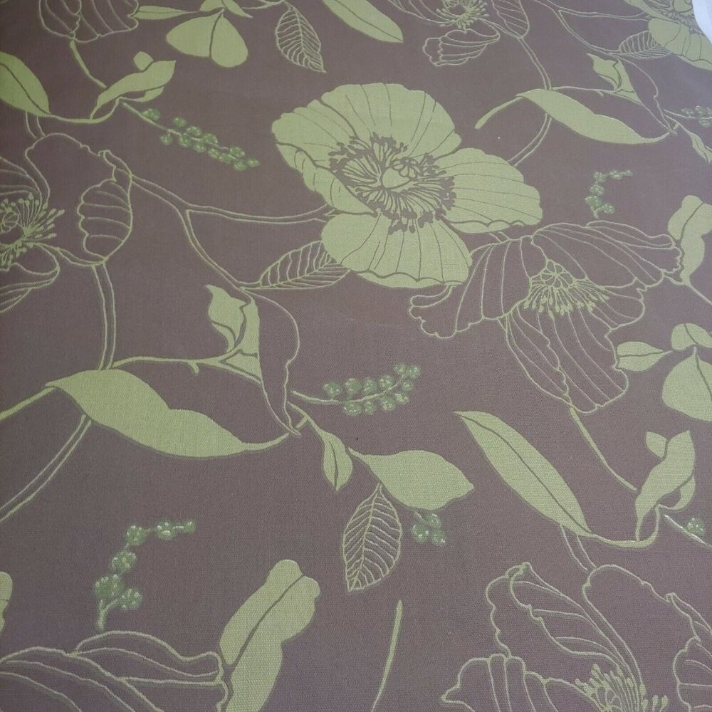 Morning Glory Floral Print Upholstery Fabric Brown Chartreuse Leaves Craft Home